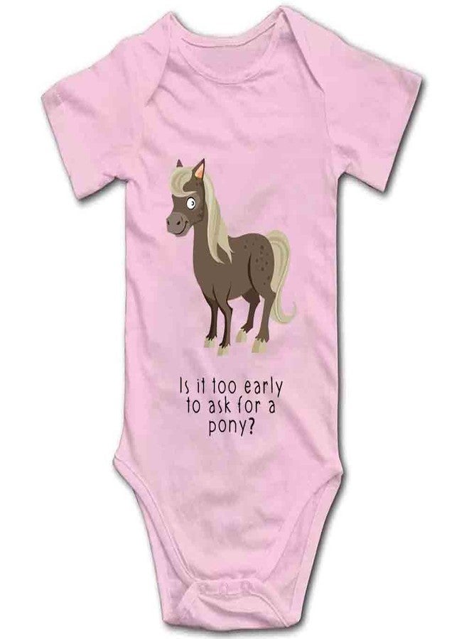 YCICIVDee is It Too Early. Baby Pony Horse Rider Funny Joke New Baby Girl Present Short Sleeve 3-6 Months Pink - Image 1