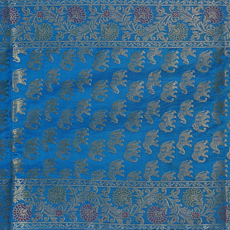 E - Ezra E Ezra Table Decor Banarasi Silk Runner Indian Ethnic Table Centerpiece Elephant Silk Gold Tablecloth 60x16 Dinning Table Runner Turquoise - Image 4
