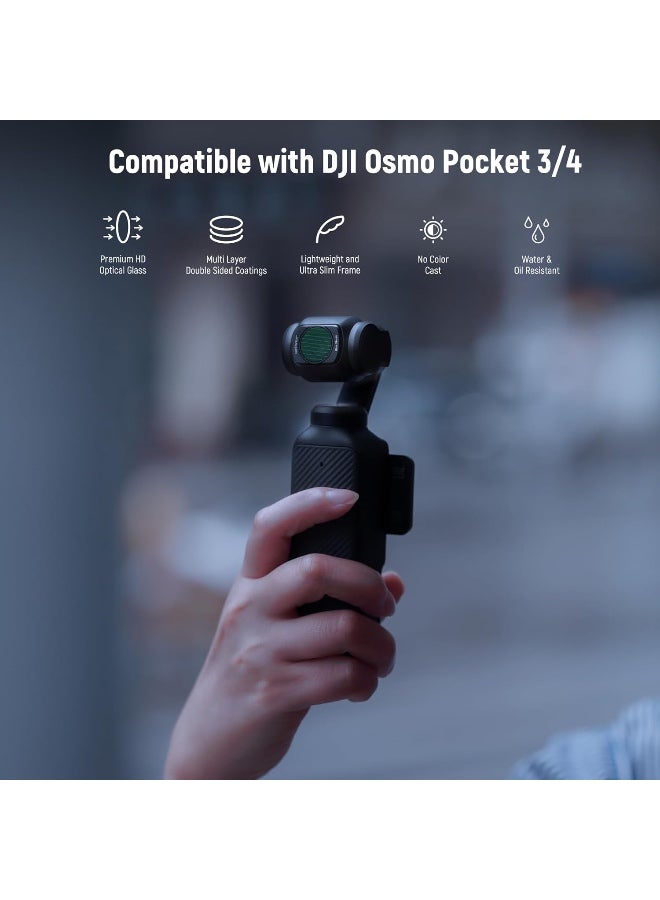 NEEWER Magnetic Effect Filter Set Compatible with DJI OSMO Pocket 3 Pocket 4 Creator Combo Accessories, 4 Pack 8X Star/Blue Streak Anamorphic/Light Pollution Reduction/Black Diffusion 1/4 Mist Filters - Image 3