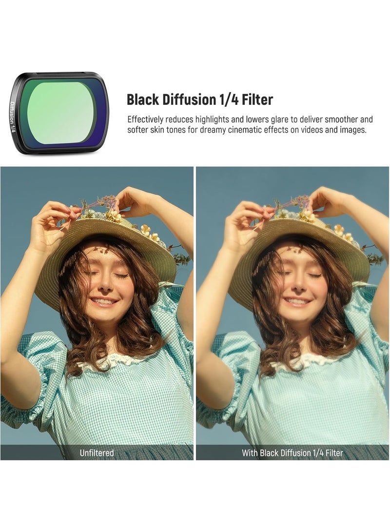NEEWER Magnetic Effect Filter Set Compatible with DJI OSMO Pocket 3 Pocket 4 Creator Combo Accessories, 4 Pack 8X Star/Blue Streak Anamorphic/Light Pollution Reduction/Black Diffusion 1/4 Mist Filters - Image 4