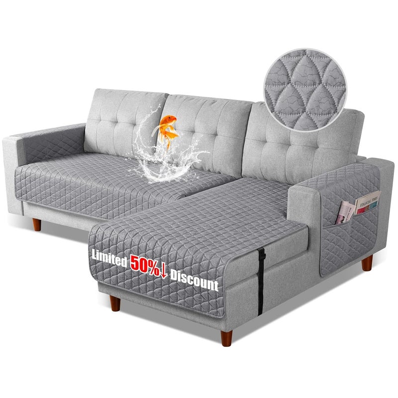TAOCOCO Sectional Couch Covers 100 Waterproof L Shaped Sofa Covers for Right Hand Facing Chaise Lounge 2 Pieces Couch Cover L Shape Furniture Protector Slipcover for Pets Kids SmallLight Gray