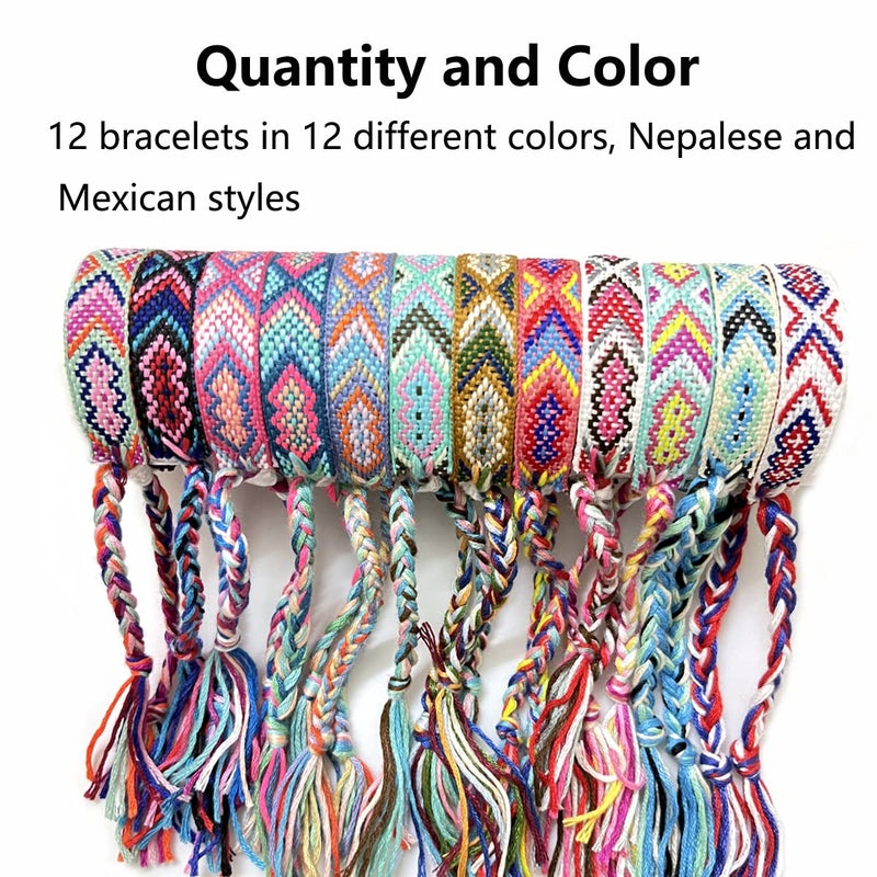 Tangser Woven Friendship Bracelets, Braided Bracelets String, Adjustable Nepal Braceletï¼ŒMexico Wave Anklet for Best Friends Kids Women Girls Kids Men, Assorted Colorfulï¼ˆ12PCSï¼‰ - Image 4