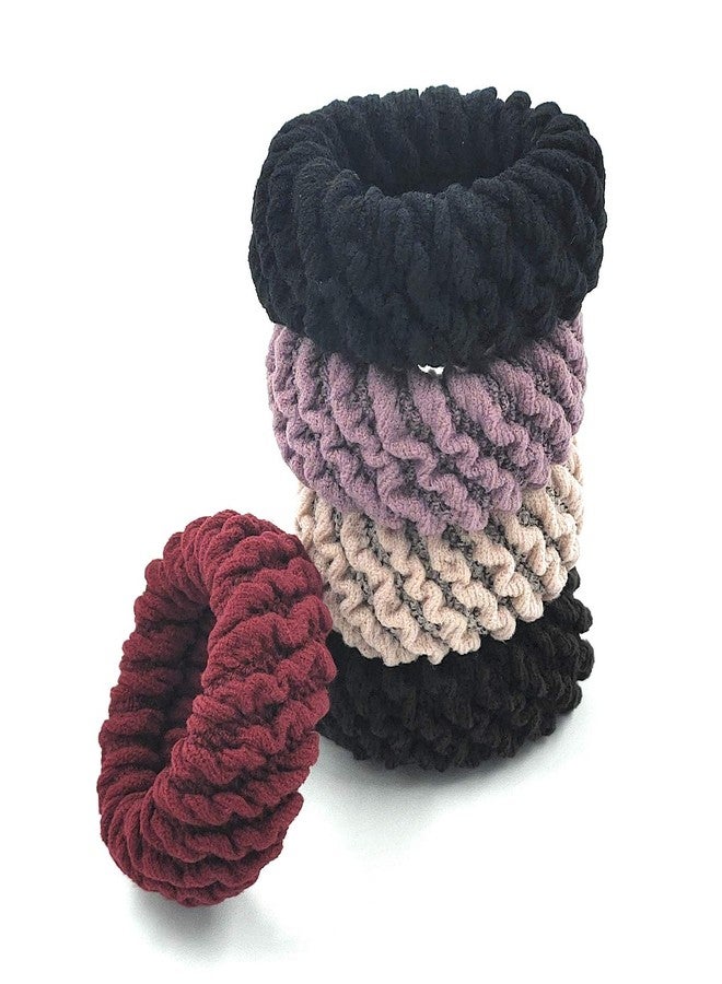 Fairytale Multi-Colour Thick Soft Cotton Stretchable Hair Rubber Bands Ponytail Holder for Girls/Womens. Size Medium. (Pack of 5). - Image 4