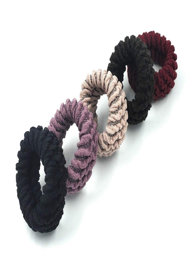 Fairytale Multi-Colour Thick Soft Cotton Stretchable Hair Rubber Bands Ponytail Holder for Girls/Womens. Size Medium. (Pack of 5). - Image 3