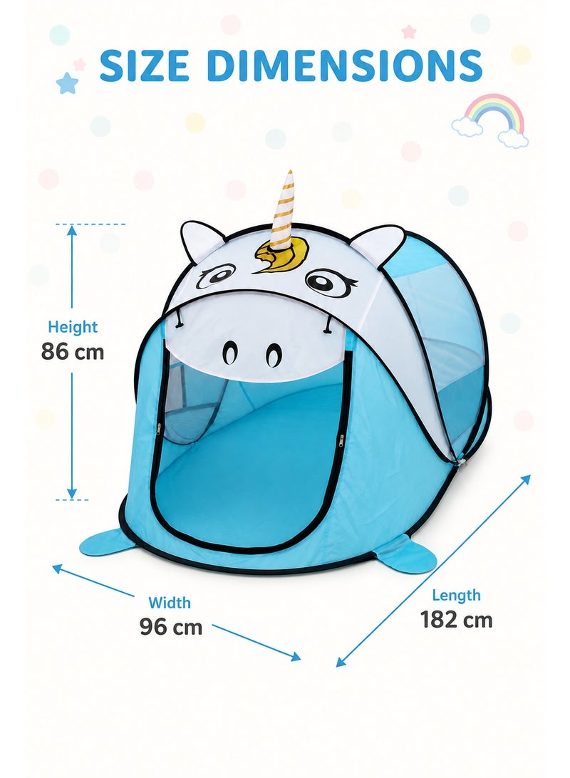 Kids Pop-Up Play Tent, Blue Animal-Themed Indoor Playhouse with Breathable Mesh Door, Foldable Portable Play Tent for Reading, Playing and Relaxing, 182 × 96 × 86 cm - Image 5