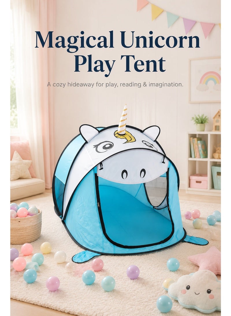 Kids Pop-Up Play Tent, Blue Animal-Themed Indoor Playhouse with Breathable Mesh Door, Foldable Portable Play Tent for Reading, Playing and Relaxing, 182 × 96 × 86 cm - Image 3