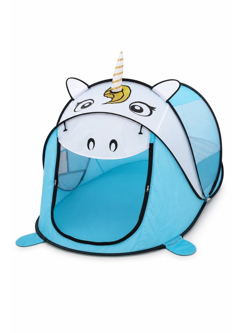 Kids Pop-Up Play Tent, Blue Animal-Themed Indoor Playhouse with Breathable Mesh Door, Foldable Portable Play Tent for Reading, Playing and Relaxing, 182 × 96 × 86 cm - Image 1
