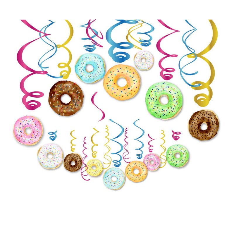 CC HOME 15Pack Donut Cake Hanging Swirls Doughnut Dessert Ceiling Streamer Birthday Party Decorations Donut Themed Party Favors for Holiday Shower Home Decoration Party Supplies - Image 3