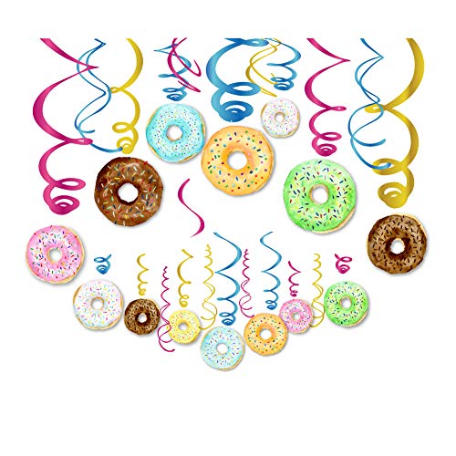 CC HOME 15Pack Donut Cake Hanging Swirls Doughnut Dessert Ceiling Streamer Birthday Party Decorations Donut Themed Party Favors for Holiday Shower Home Decoration Party Supplies - Image 1