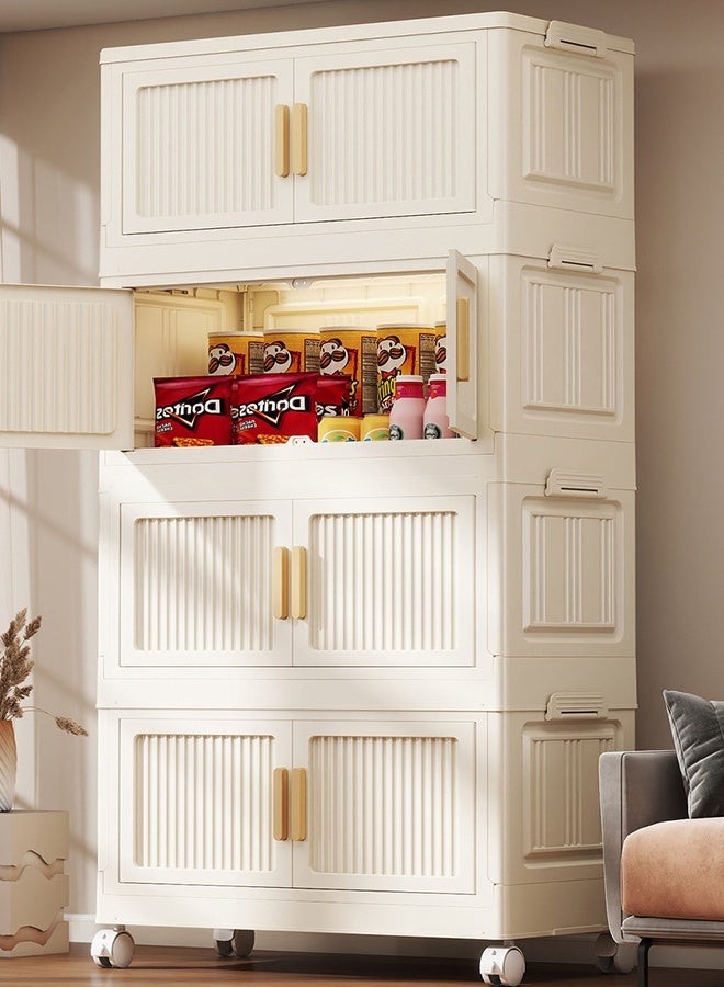 CozyNest 4-Tier Foldable Plastic Storage Cabinet with Flip Doors and Wheels, 60cm Wide Stackable Collapsible Organizer Bins for Clothes, Toys & Office Supplies - Image 2