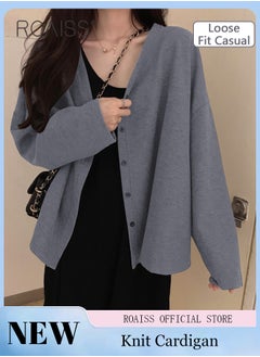 roaiss Women Ice Silk Long-Sleeved Cardigan Casual Regular-Fit Long-Sleeved Top Women's Solid Color Cardigan Women's Casual Versatile Ice Silk Knitted Sunscreen Clothing  - Image 1
