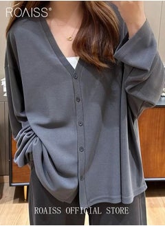 roaiss Women Ice Silk Long-Sleeved Cardigan Casual Regular-Fit Long-Sleeved Top Women's Solid Color Cardigan Women's Casual Versatile Ice Silk Knitted Sunscreen Clothing  - Image 2