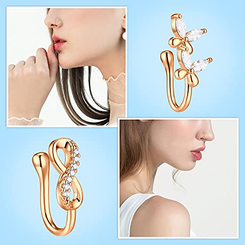 JFORYOU Nose Rings Fake 8Pcs Stainless Steel Inlaid CZ Faux Piercing Jewelry Fake Nose Ring Clip on Circle Hoop No Pierced Nose Ring Jewelry for Women Men - Image 3