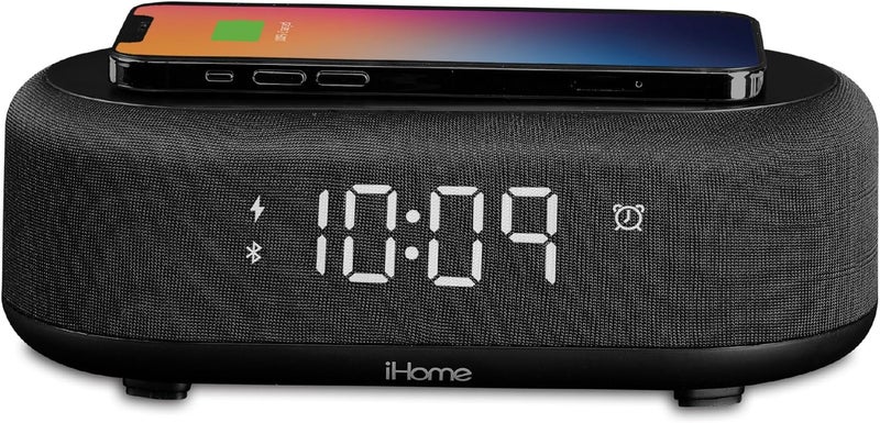 آي هوم ساعة منبه بلوتوث iHome مع شاحن لاسلكي ومحطة شحن USB، ساعة منبه رقمية لغرف النوم أو المكتب أو السكن الجامعي (iBTW112) - Image 1