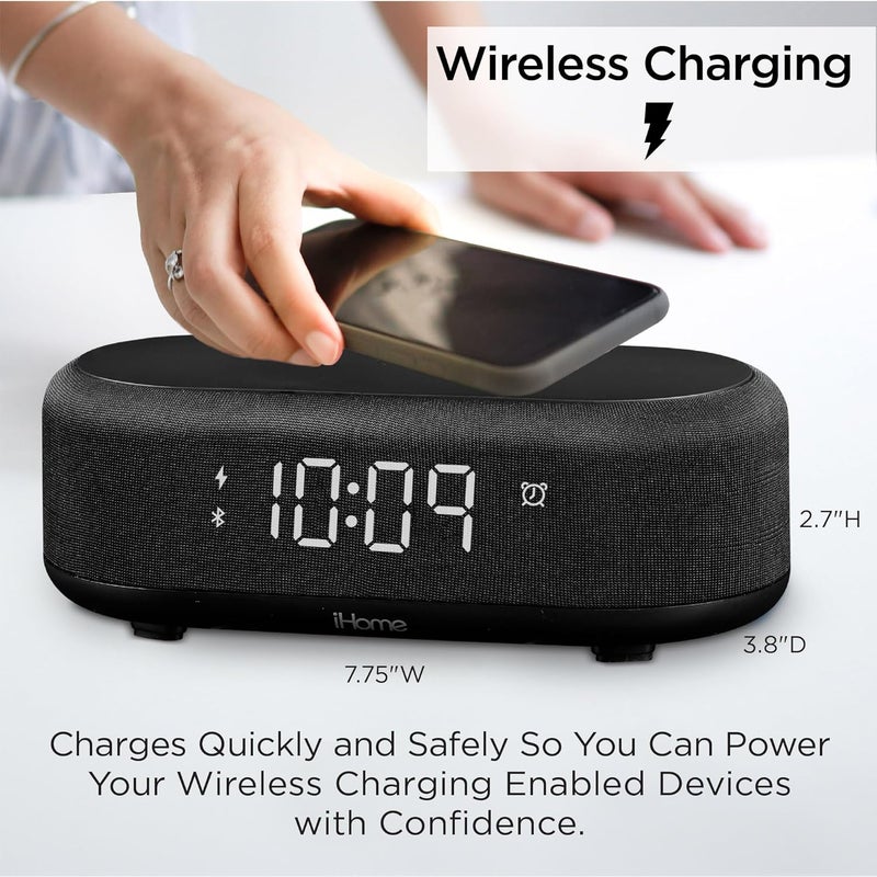 آي هوم ساعة منبه بلوتوث iHome مع شاحن لاسلكي ومحطة شحن USB، ساعة منبه رقمية لغرف النوم أو المكتب أو السكن الجامعي (iBTW112) - Image 3