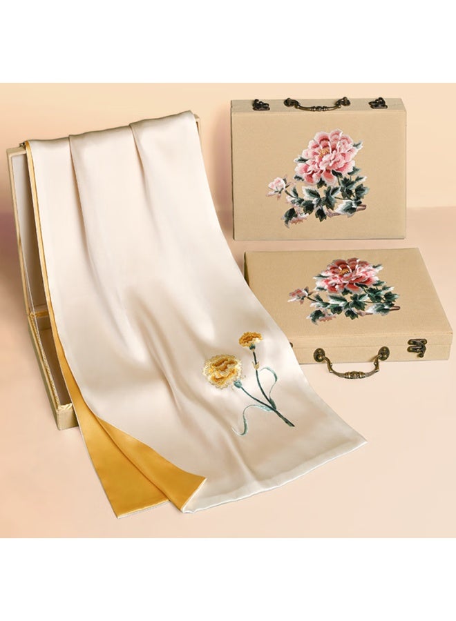 Hang Silk House Hangsifu Pure Silk Suzhou Embroidery Silk Scarf, Mulberry Silk Shawl, Gift For Elders, Mothers, Birthday, Mother's Day Present, High-end Gold - Image 1