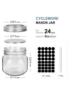 CycleMore CycleMore 24 Pcs 8oz Clear Glass Mason Jars With Regular Silver Separable Lids, 250ml Round Spice Canning Jars for Honey, Jam, Herb, Wedding Favors, Kitchen Storage, DIY Souvenir  - Image 2