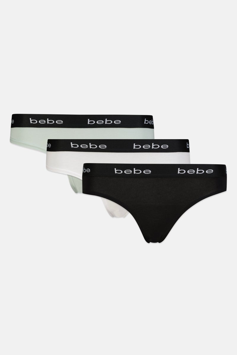 bebe Women 3 Pcs Brand Logo Thong Panties, Multicolor - Image 2