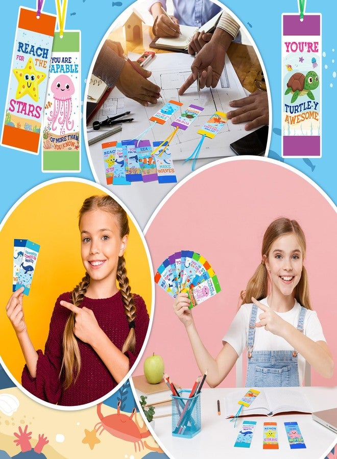 Jetec 80 Pcs Under The Sea Bookmark Inspirational Ocean Animals Fish Turtle Bookmark with Ribbon Motivational Sea Life Page Clips for Summer Classroom Back to School Gifts - Image 5