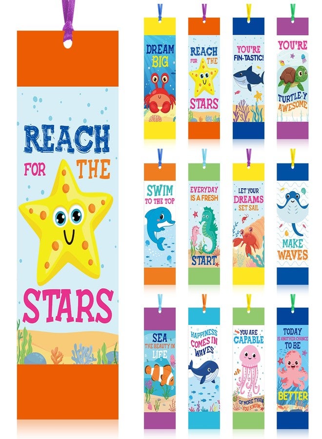 Jetec 80 Pcs Under The Sea Bookmark Inspirational Ocean Animals Fish Turtle Bookmark with Ribbon Motivational Sea Life Page Clips for Summer Classroom Back to School Gifts - Image 1