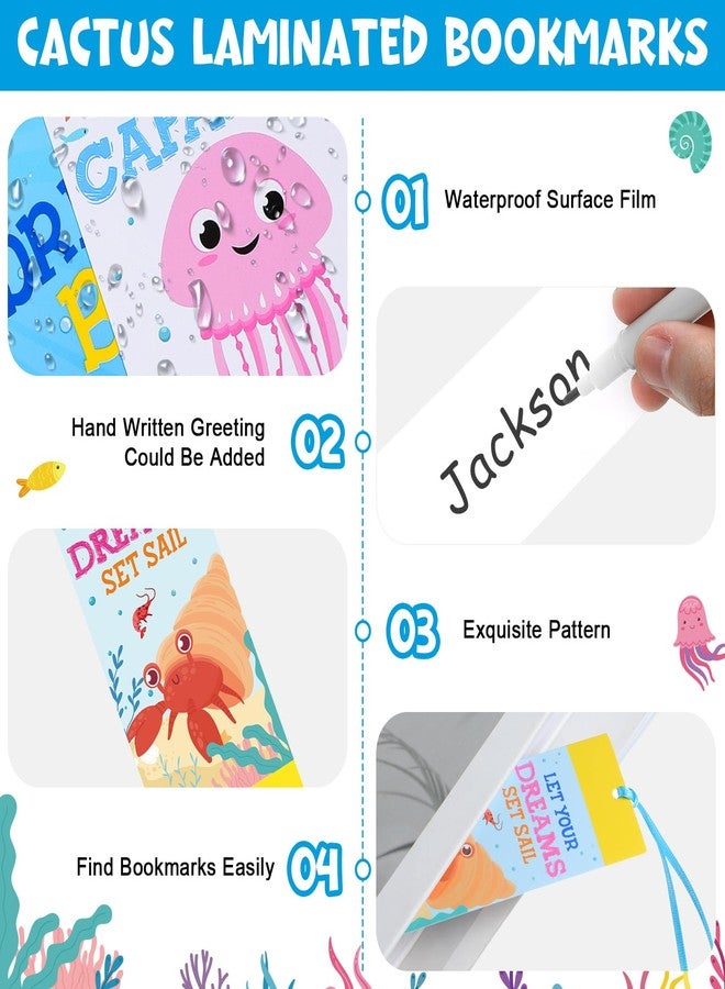 Jetec 80 Pcs Under The Sea Bookmark Inspirational Ocean Animals Fish Turtle Bookmark with Ribbon Motivational Sea Life Page Clips for Summer Classroom Back to School Gifts - Image 3