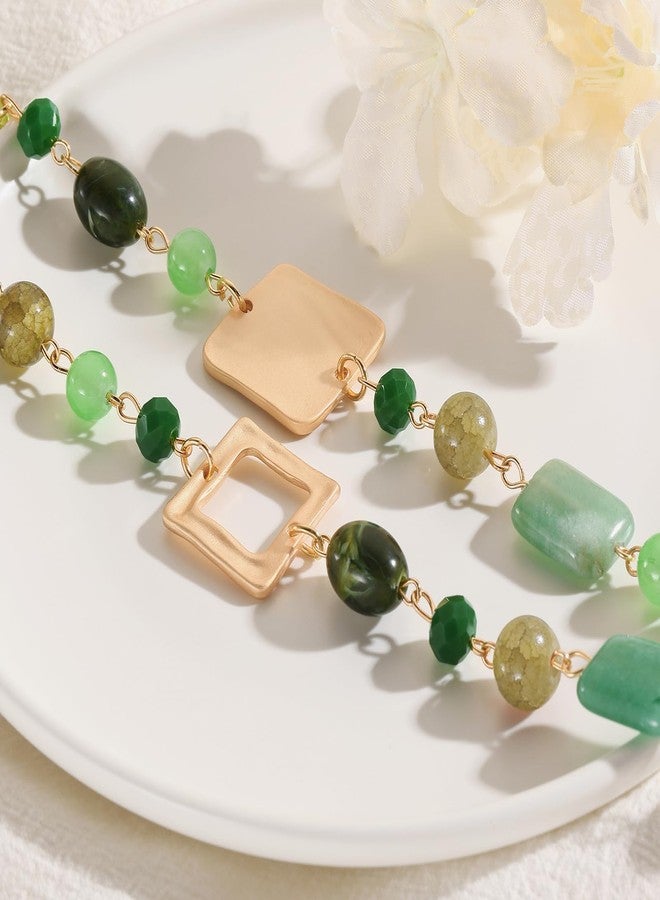 Bocar Collar Beaded Chian Necklace Geometry 2 Strand Layer Statement Jewelry Women Gift (NK-10744-Green) - Image 5