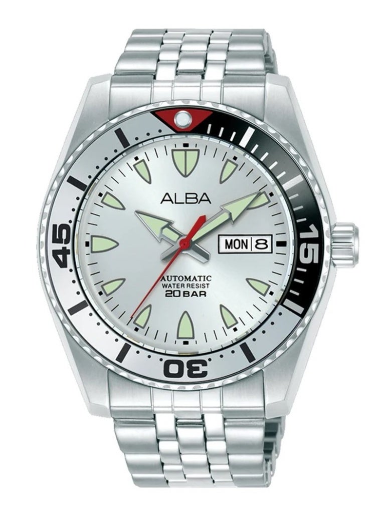 Alba Mechanical Automatic Men’s Watch AL4765X1, 43 mm Silver-White Dial, Stainless Steel Case & Bracelet, 200 m WR - Image 1