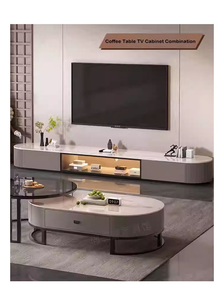 NKX Modern Living room  color Luxury TV cabinet With Four Drawers Combination light Luxury simple rock 200cm Grey - Image 5