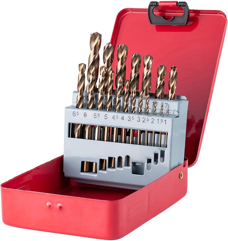 Hymnorq M35 Cobalt Steel Drill Bit Set, 19-Piece Metric (1mm-10mm), HSS-CO Jobber Bits with 135Â° Split Point & Metal Case, Professional Kit for Hardened Metal, Stainless Steel, Cast Iron