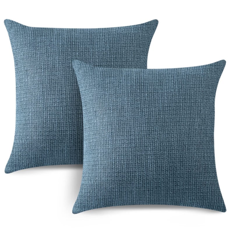 Artscope Cushion Covers Set of 2 Linen Decorative Square Pillowcases Pillow Covers 40x40cm for Home Decor Sofa Bedroom Car Blue 16x16