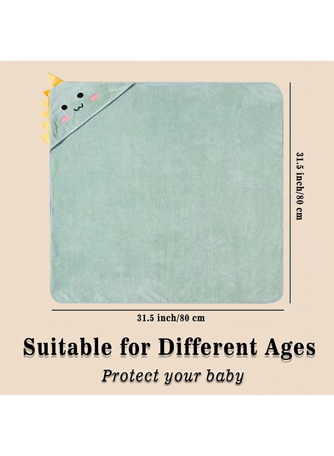 2 Pack Baby Hooded Towels – Coral Fleece with White Bear and Green Dinosaur Hoods, 80x80cm, Soft and Absorbent  - Image 2
