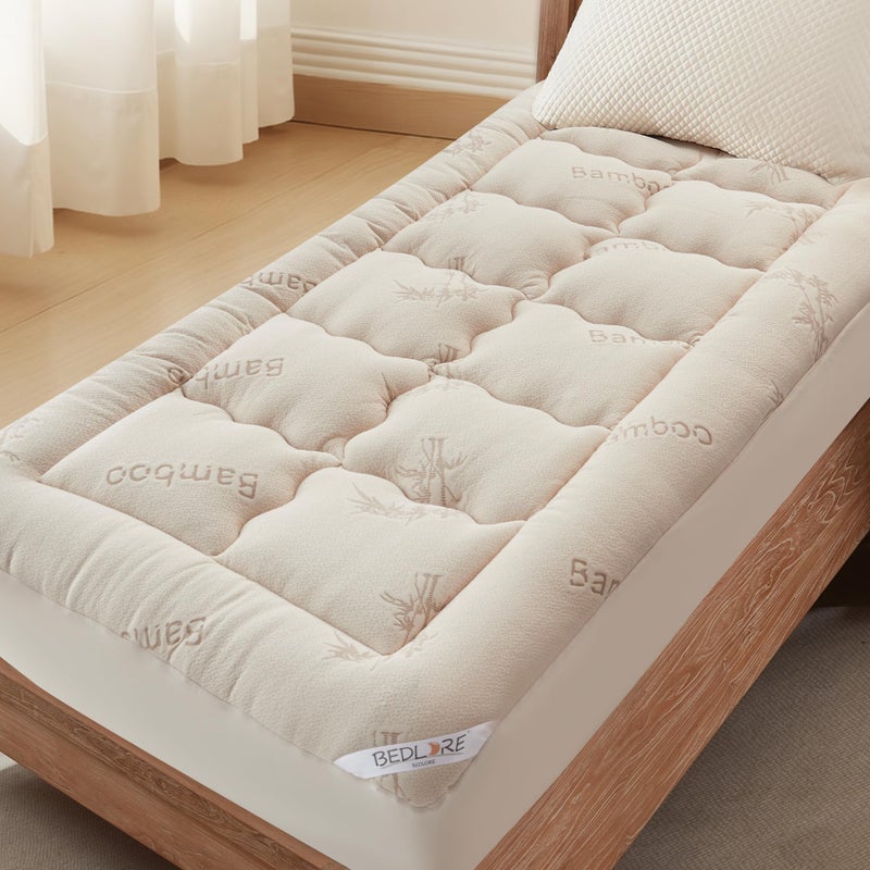 BEDLORE Twin XL Mattress Topper Viscose Derived from Bamboo, Thick Pillow Top Mattress Pad with Deep Pockets for 6-15 inches Mattress, Soft Mattress Topper College Dorm Size for Back Pain(Beige) - Image 1