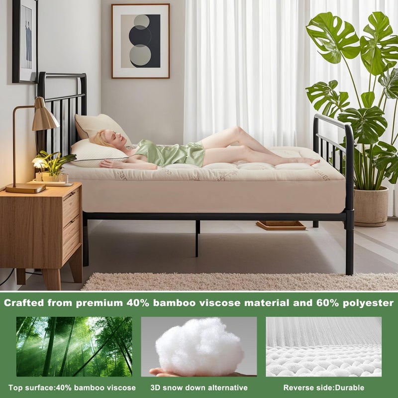 BEDLORE Twin XL Mattress Topper Viscose Derived from Bamboo, Thick Pillow Top Mattress Pad with Deep Pockets for 6-15 inches Mattress, Soft Mattress Topper College Dorm Size for Back Pain(Beige) - Image 3