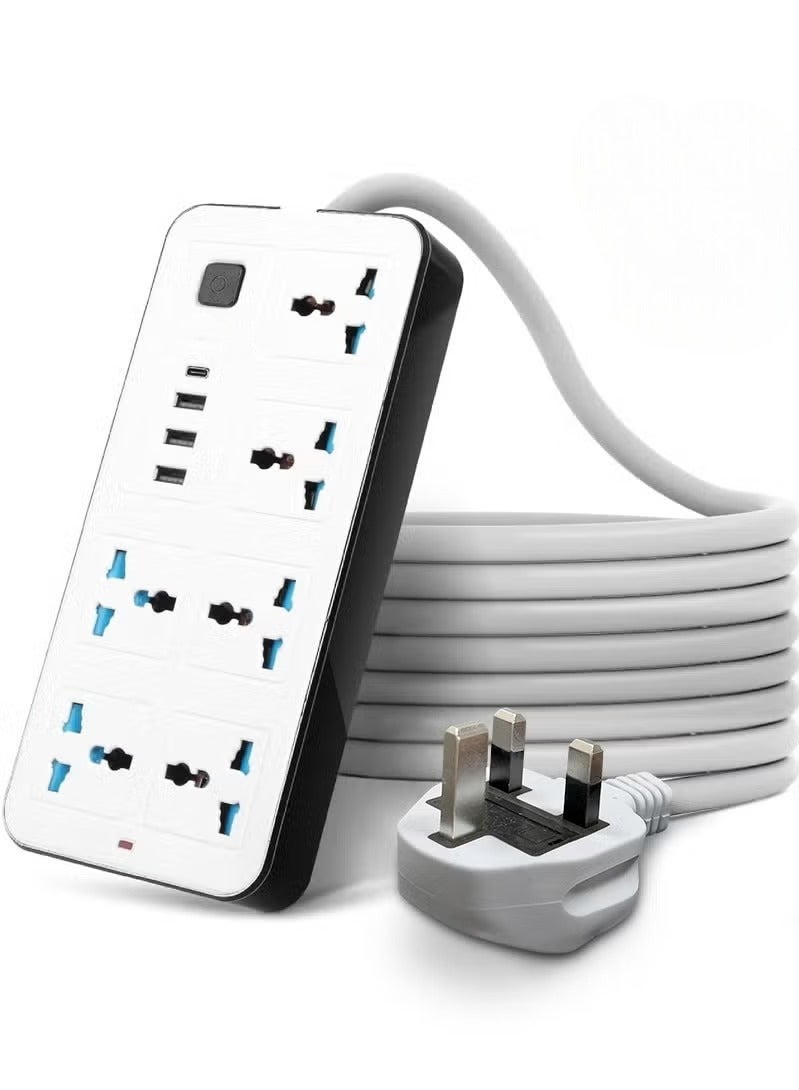 ترينفي سلك تمديد عالمي 11 في 1 من ترينديفاي بطول 3 أمتار - شريط طاقة 6 اتجاهات مع 3 فتحات USB ومنفذ شحن سريع من النوع C PD - سلك تمديد بطول 3 أمتار مع 6 مقابس طاقة للمنزل والمكتب والإلكترونيات، شريط طاقة مع باب أمان للأطفال وحماية للأطفال، شريحة ذكية بالداخل ومفتاح تحميل زائد ووظائف أمان إضافية (قد يختلف اللون المتوفر إلى الأبيض والأسود) - Image 1