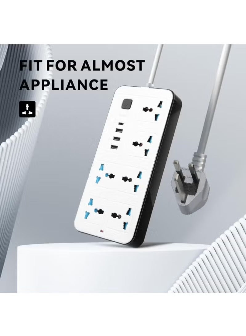 ترينفي سلك تمديد عالمي 11 في 1 من ترينديفاي بطول 3 أمتار - شريط طاقة 6 اتجاهات مع 3 فتحات USB ومنفذ شحن سريع من النوع C PD - سلك تمديد بطول 3 أمتار مع 6 مقابس طاقة للمنزل والمكتب والإلكترونيات، شريط طاقة مع باب أمان للأطفال وحماية للأطفال، شريحة ذكية بالداخل ومفتاح تحميل زائد ووظائف أمان إضافية (قد يختلف اللون المتوفر إلى الأبيض والأسود) - Image 2