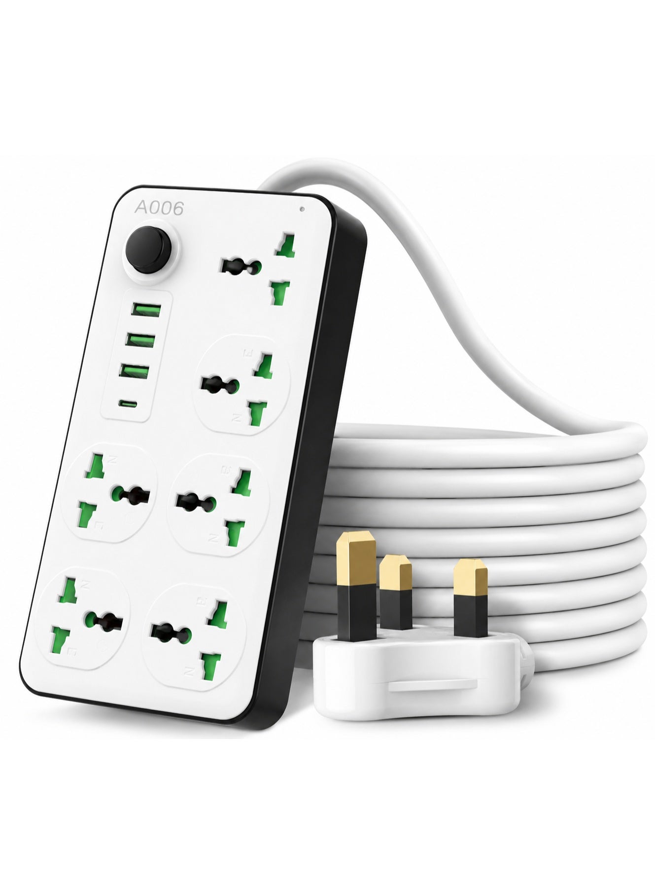 Trendify 11 in 1 Universal Extension Cord 3 Meters – 6 Way Power Strip with 3 USB Slots & 1 Type-C PD Fast Charging Port – 3 Meter Extension Lead with 6 Power Sockets for Home, Office & Electronics, Power Strip with Child Security Door and Kids Protection, Smart Chip Inside and Over Load Switch More Safety Functionality (Available Color May Vary in white & black)