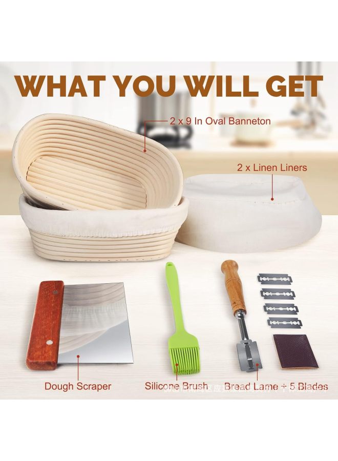 Bread Baking Tools Supplies Rattan Banneton Fermentation Basket Scraper Flour Maker Bread Cutting Suit-Specifications:Fermentation Blue Set Xy182 - Image 4