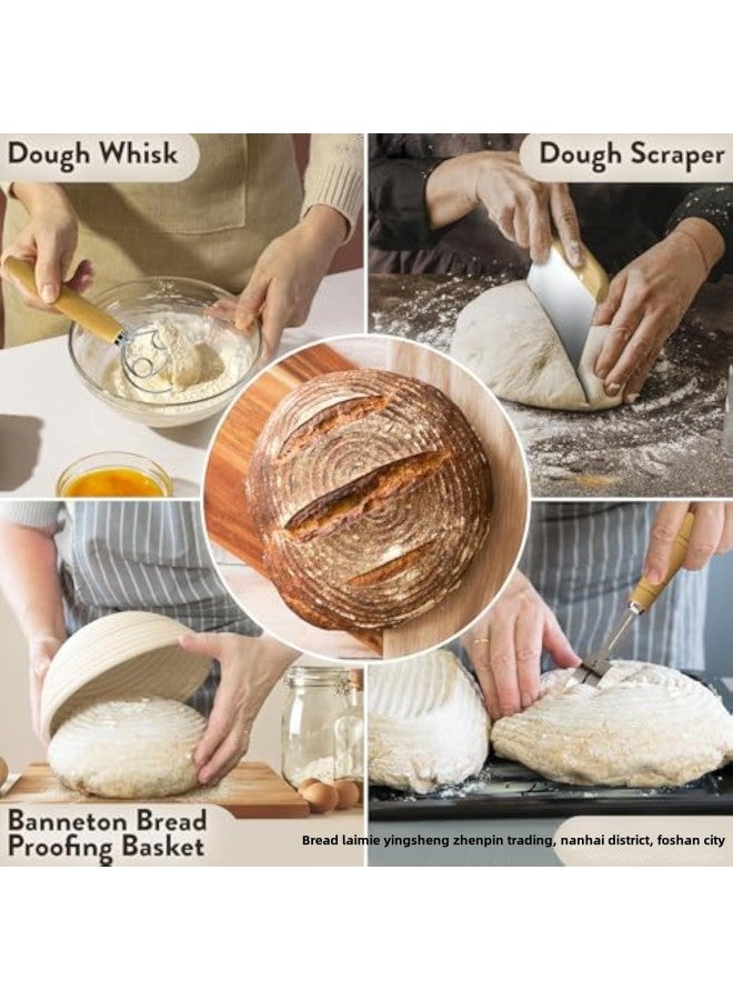 Bread Baking Tools Supplies Rattan Banneton Fermentation Basket Scraper Flour Maker Bread Cutting Suit-Specifications:Fermentation Blue Set Xy182 - Image 5