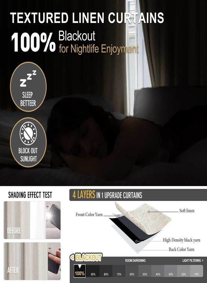 IVAPUPU Natural Thick Linen Blend Pinch Pleated Blackout Curtains for Bedroom - Black Out Curtains 84 Inch 2 Panels for Living Room Darkening Thermal Insulated Window Curtain Drapes with 16pc Hooks - Image 2