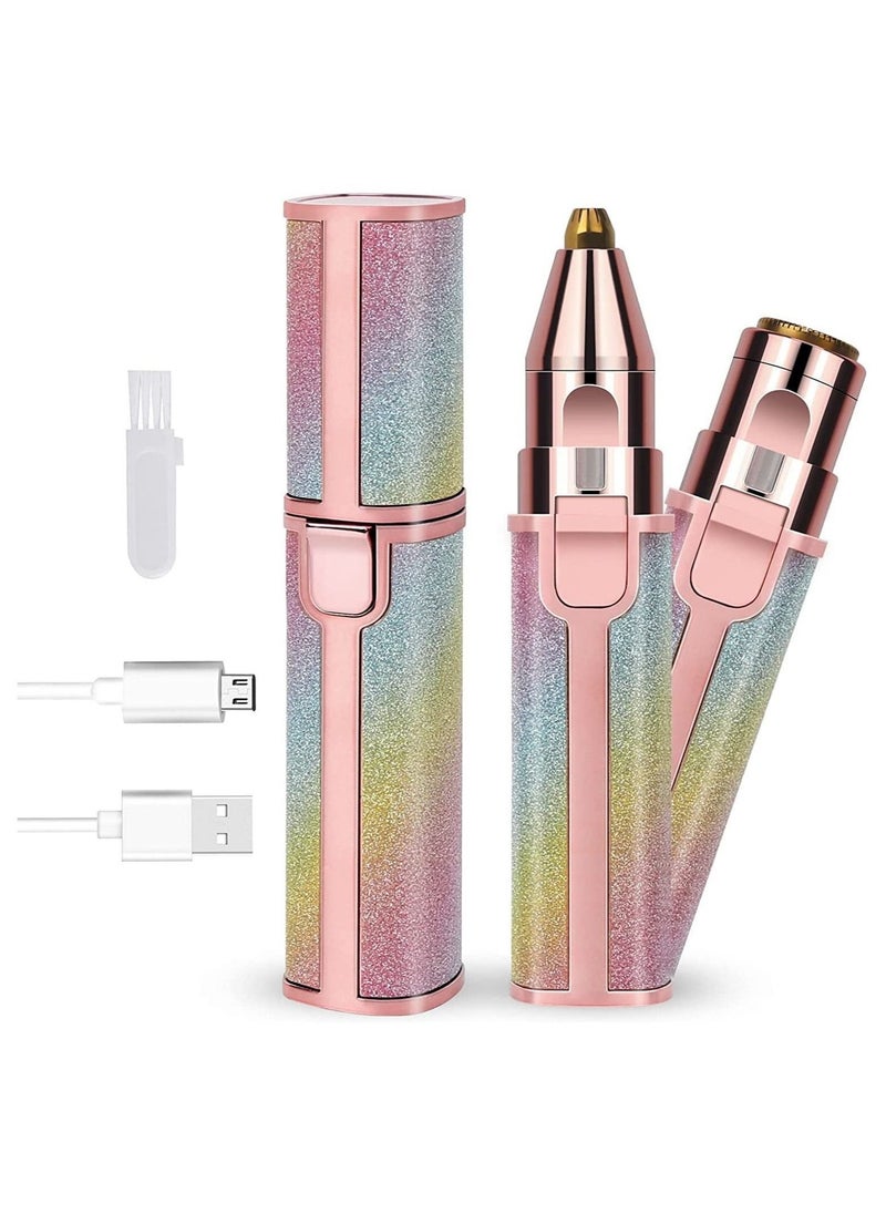 2 in 1 Eyebrow Trimmer & Facial Hair Remover for Women, Rechargeable Eyebrow Razor and Painless Hair Removal, Hair Trimmer and Body Shaver for Lips Nose Face Ear Hair - Image 1