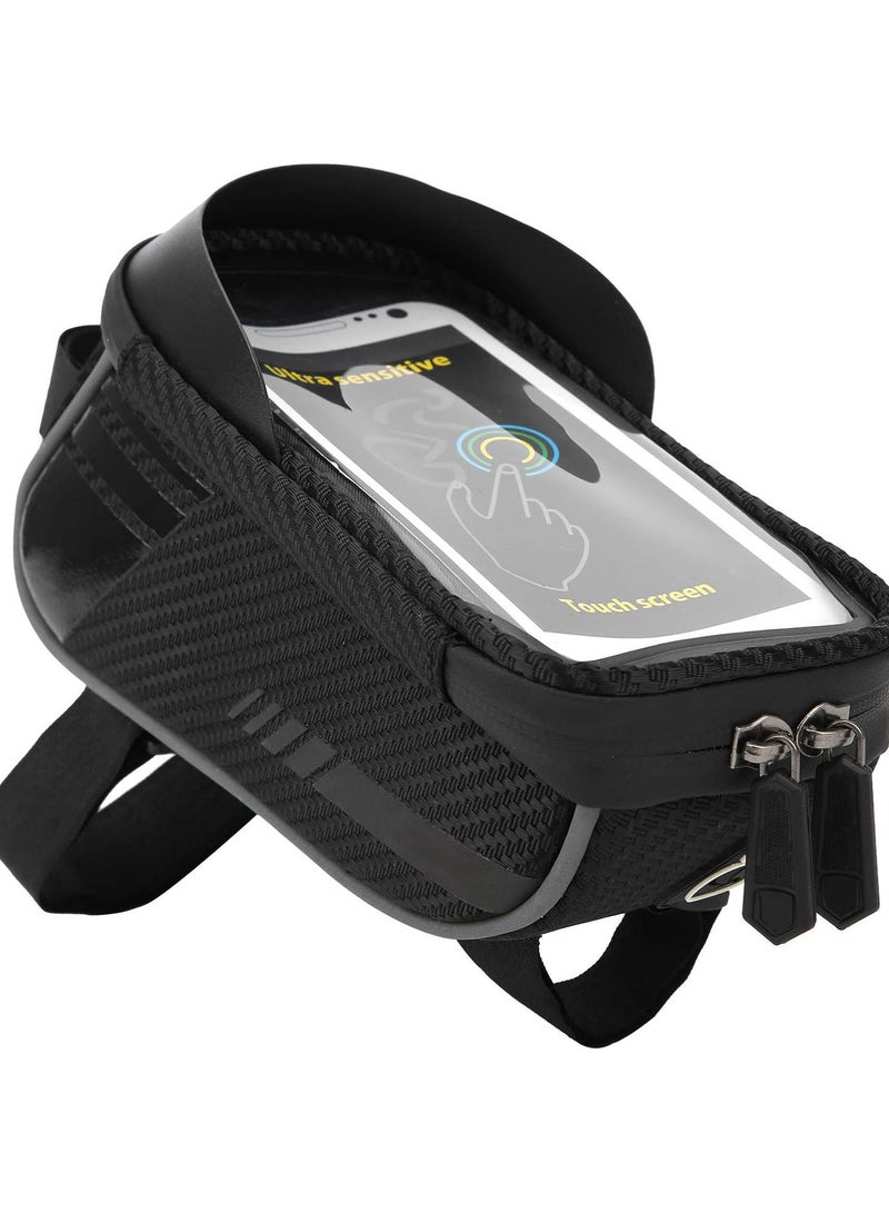 GGOOT Bicycle Frame Bag, Waterproof Bicycle Bag Bike Cell Phone Holder Bag Bicycle Front Frame Bag Top Tube Bicycle Storage Bag Phone Holder Case Black - Image 1