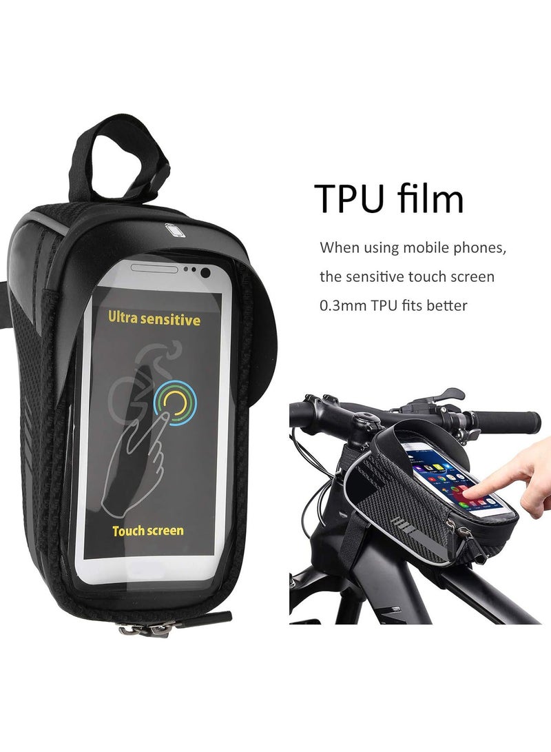 GGOOT Bicycle Frame Bag, Waterproof Bicycle Bag Bike Cell Phone Holder Bag Bicycle Front Frame Bag Top Tube Bicycle Storage Bag Phone Holder Case Black - Image 5