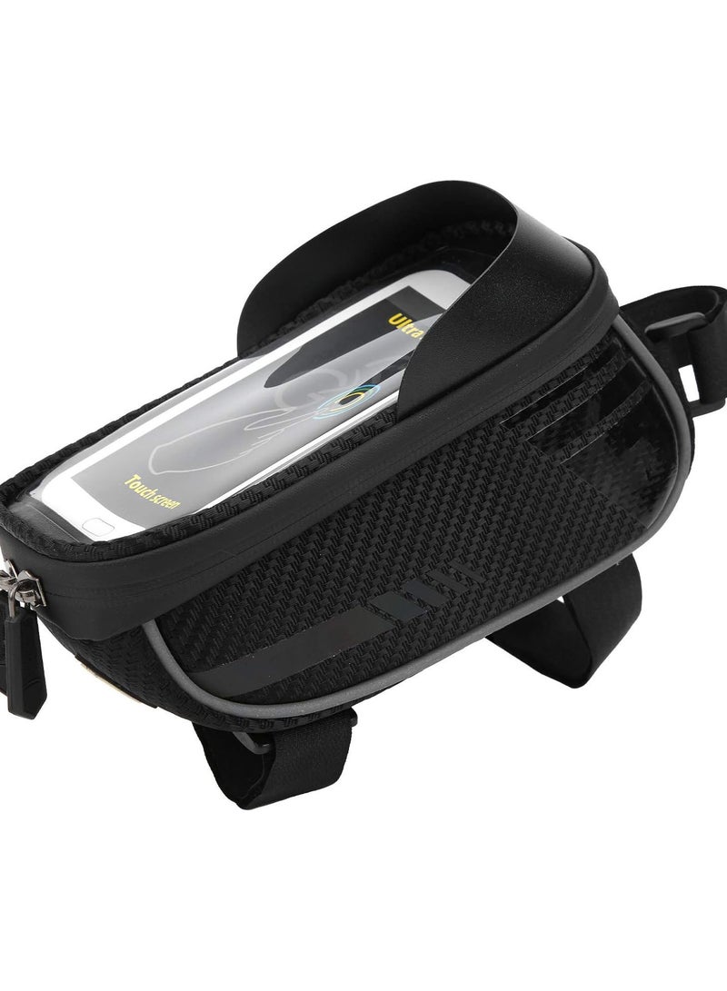 GGOOT Bicycle Frame Bag, Waterproof Bicycle Bag Bike Cell Phone Holder Bag Bicycle Front Frame Bag Top Tube Bicycle Storage Bag Phone Holder Case Black - Image 2