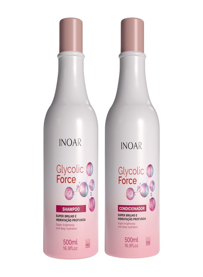Inoar Glycolic Force Shampoo & Conditioner Bundle with Glycolic Acid for Deep Cleansing, Intense Hydration & Renewed Shine, 2 x 16.9 fl.oz - Image 1