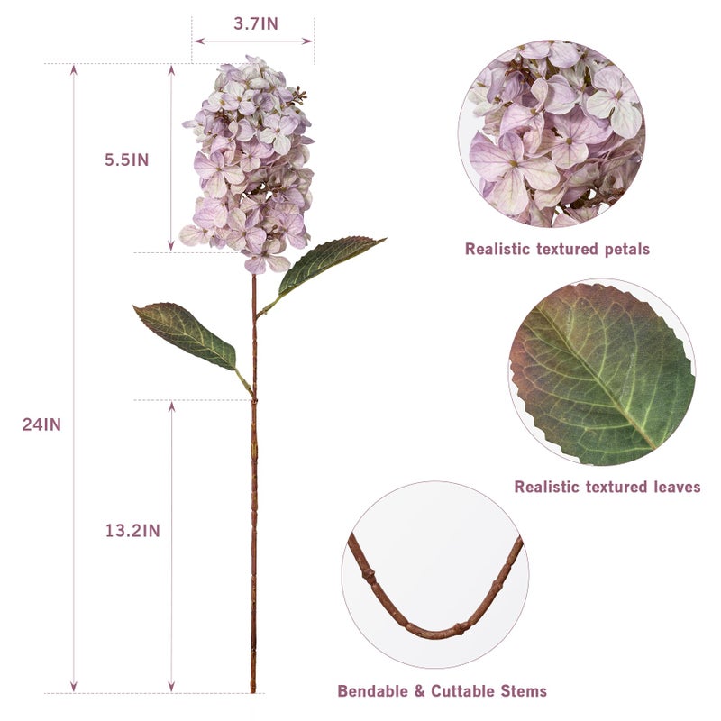 Ttranewsoo Fake Hydrangea Silk Flowers with Stems,Faux Hydrangea Artificial Flowers Purple for Home Wedding,Dried Hydrangea Artificial Flowers Bouquet Vase Decor 24"ï¼ˆLight Purple ï¼‰ 8pcs No Vase - Image 3