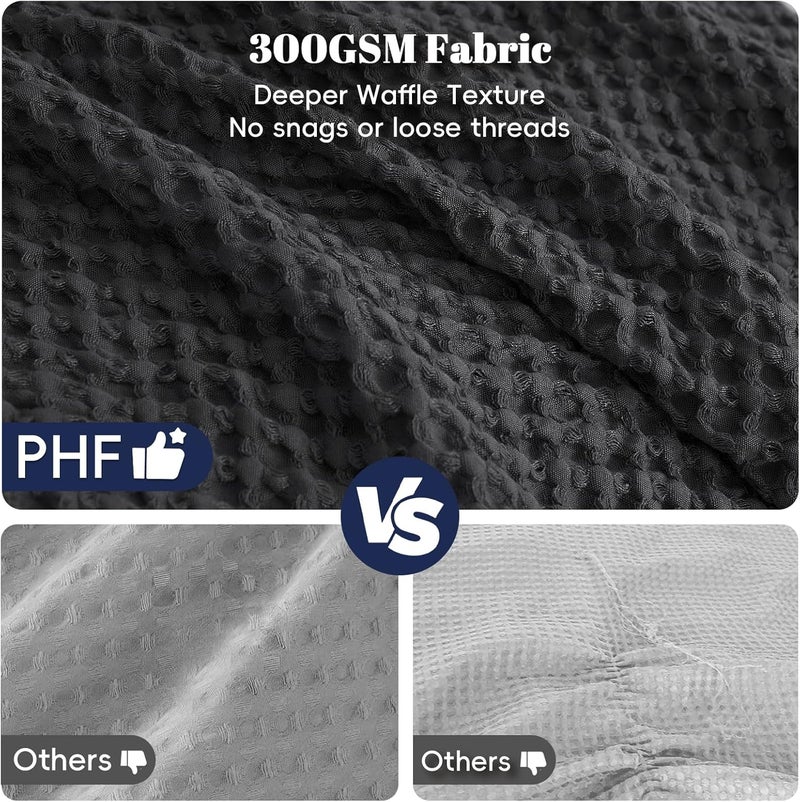 PHF Ultra Soft Waffle Weave 3 Pieces Comforter Set King Size, Lightweight Breathable Comfy Textured, Includes 1 Comforter (275cm x 230cm) with 2 Pillow Shams (50 cm x 90 cm), Black - Image 4