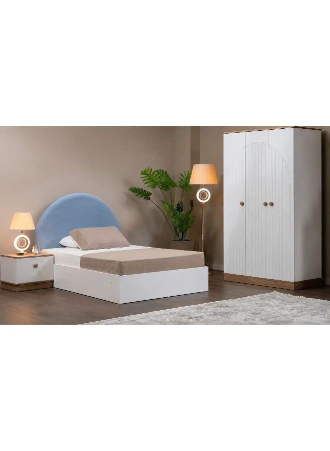 Space Embrace Modern Bedroom Furniture Set, Wardrobe, Single Bed, Nightstand, Dresser with LED Mirror - Image 1