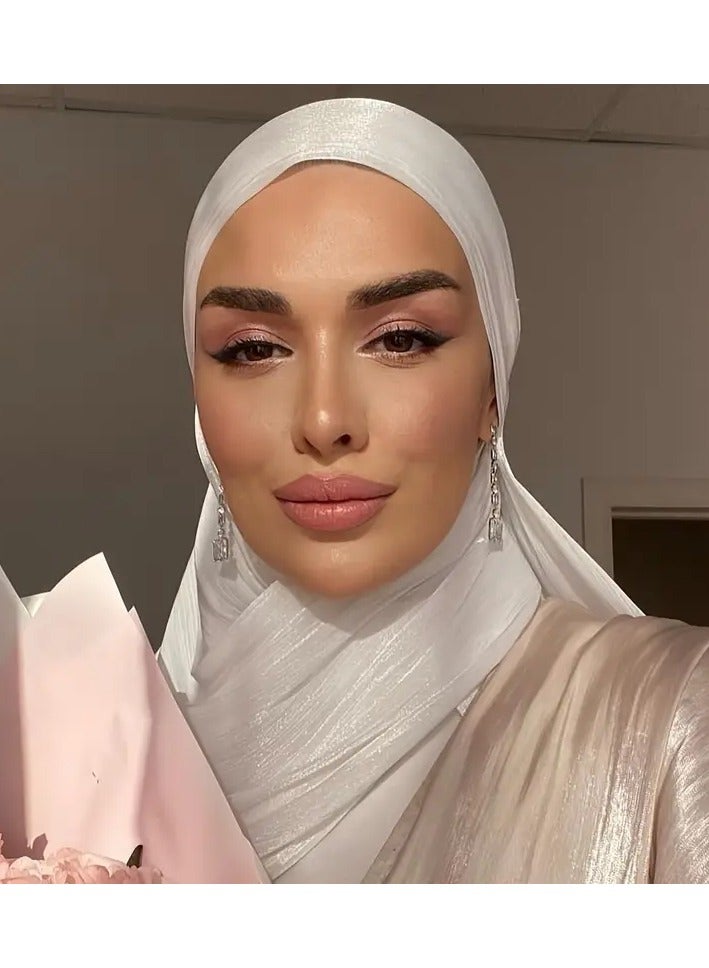 Rozino 1pc Elegant Polyester Organza Hijab Scarf for Women, Luxurious Pleated Glitter Shawl, Solid Color, Non-Stretch, Woven Craftsmanship, Decorative Accessory for Party, Ramadan, No Feathers - Image 3