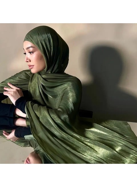 1pc Elegant Polyester Organza Hijab Scarf for Women, Luxurious Pleated Glitter Shawl, Solid Color, Non-Stretch, Woven Craftsmanship, Decorative Accessory for Party, Ramadan, No Feathers