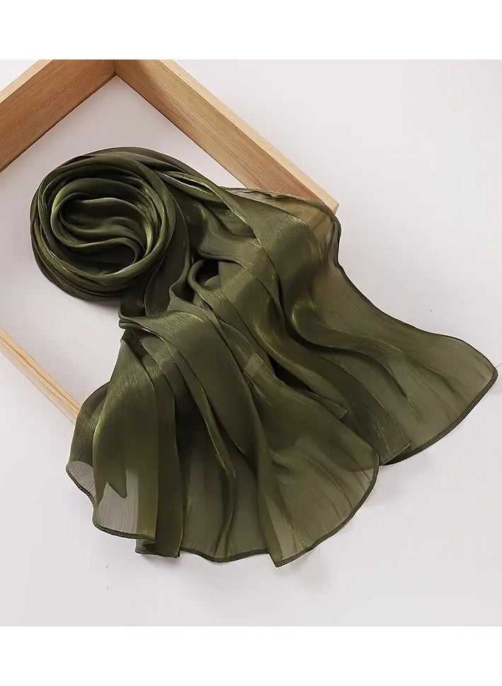 Rozino 1pc Elegant Polyester Organza Hijab Scarf for Women, Luxurious Pleated Glitter Shawl, Solid Color, Non-Stretch, Woven Craftsmanship, Decorative Accessory for Party, Ramadan, No Feathers - Image 2